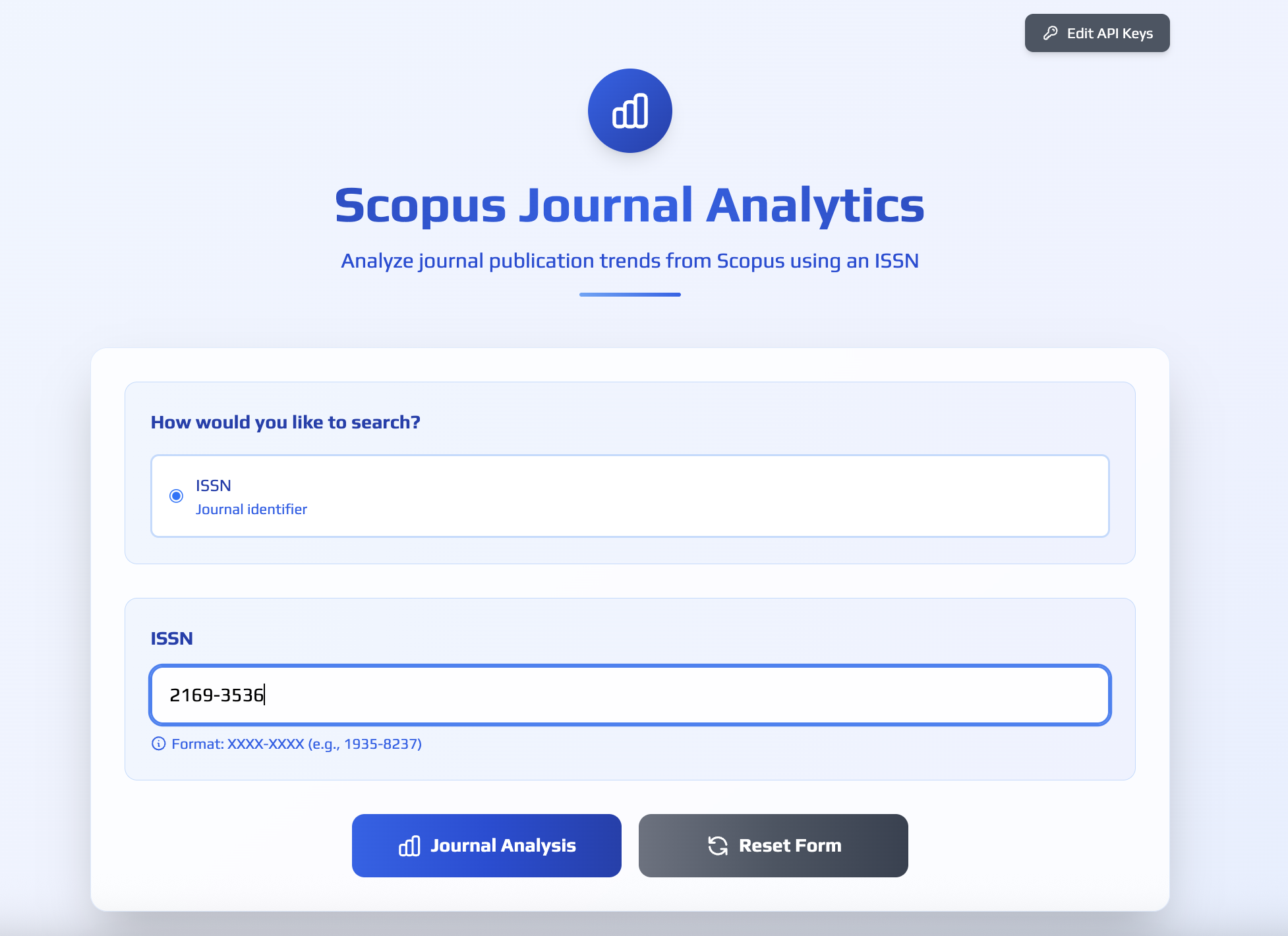 ภาพหน้าจอ: กรอก ISSN ในเว็บไซต์ตรวจสอบวารสาร Scopus